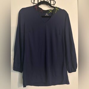 Sailor-Sailor‎ Womens Navy Long Sleeve Elastic Cuff Tartan Plaid Collar Sz M Top